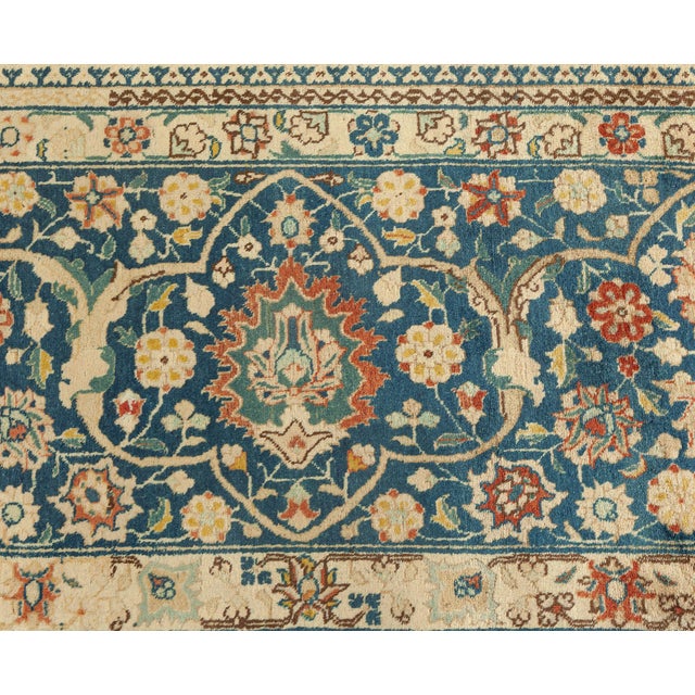 Authentic Persian Tabriz Beige, Blue, Red Handwoven Wool Carpet For Sale - Image 4 of 8