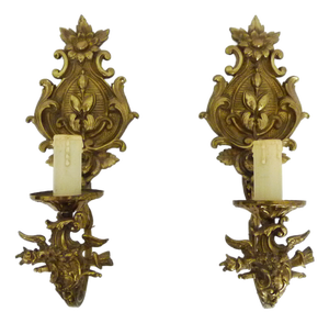 Vintage Gilded Brass Wall Sconces, 1950s, Set of 2