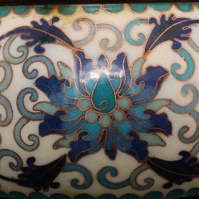 Metal Late 20th Century Cloisonné Enamel Floral Censer With Pierced Bronze Lid For Sale - Image 7 of 9