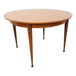 Vintage Scandinavian Style Round Teak Dining Table with Extension, 1960s For Sale