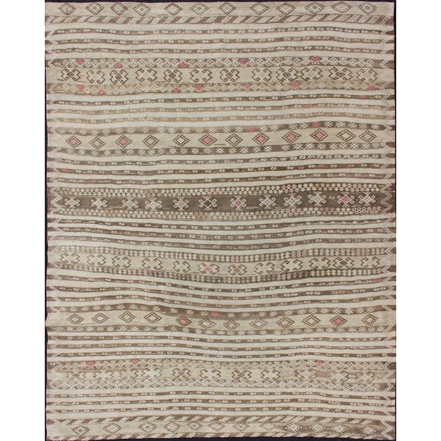 Vintage Turkish Kilim With Soft Taupe, Ivory, and Faded Pink Tribal Motifs For Sale - Image 13 of 13