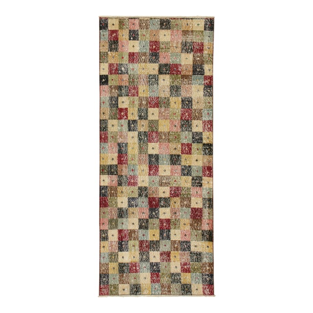 Vintage Zeki Müren Runner in Polychromatic Cubist Patterns, From Rug & Kilim For Sale