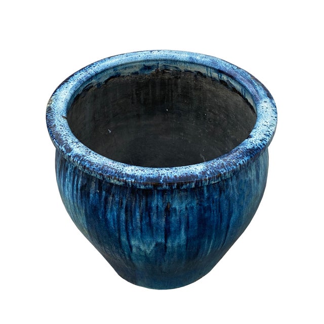 Vintage Blue Flambe Glaze Finish Ceramic Large Planter Pot Chairish