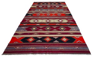 Vintage Turkish Rug Handwoven Kilim Folk Art Collector Piece - 6′2″ X 13′6″