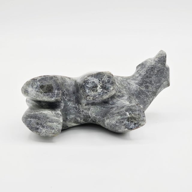 Gray 1960s Ben Saclamana Signed Inuit Carved Stone Bear Sculpture For Sale - Image 8 of 9