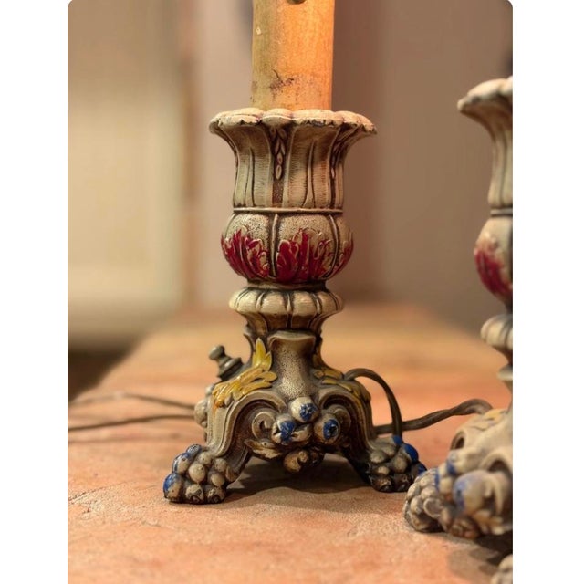 American Antique Painted Cast Iron Table Lamps by Roberts Set of 2 For Sale - Image 3 of 13