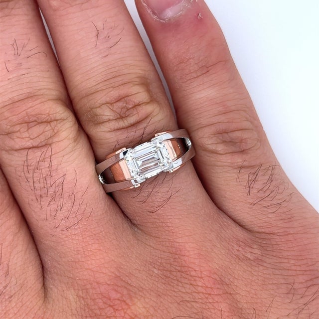 2.87 carat, Emerald cut, G-H color, VVS2-VS1 clarity lab-grown diamond set in 2-tone rose/pink and white 14k gold. This...