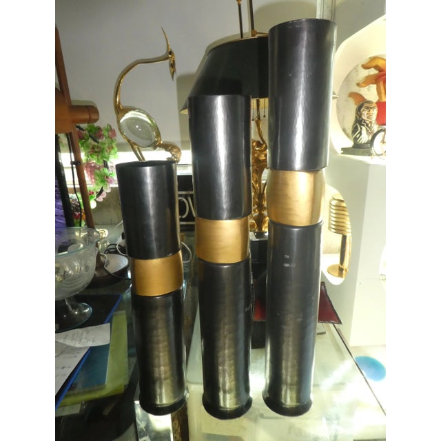 1970's Brutalist Thomas Ray Markusen Anodized Copper Candlesticks - Set of 3 For Sale - Image 4 of 9