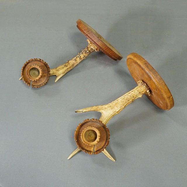 Mid 20th Century A Pair Great Black Forest Wall Sconces With Deer Antlers, Germany Ca. 1950 For Sale - Image 5 of 9