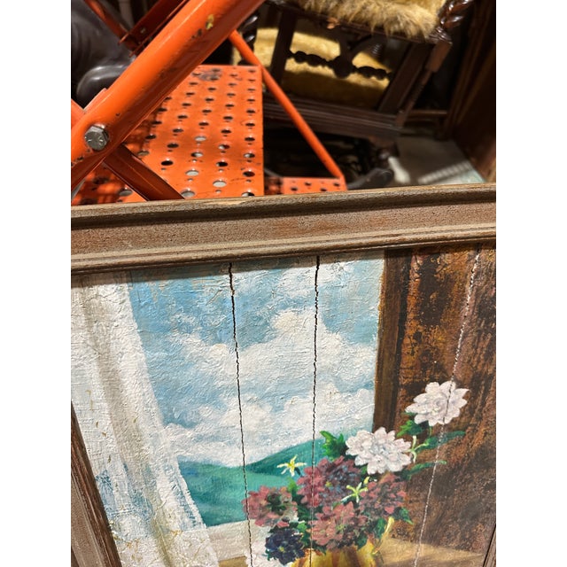 Mid-Century Modern 1970s Framed Wooden Floral Painting, Signed by Artist For Sale - Image 3 of 7
