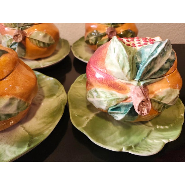 Raspberry Red Vietri Final Clearance Pomegranate Tureens With Leaf Plates Trompe l'Oeil Majolica Serving Set for 8 Late 20th Century - Rare Set For Sale - Image 8 of 17