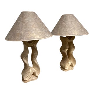 1980s Post Modern Sculptural Wave Ribbon Table Lamps - a Pair For Sale