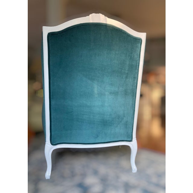 Mid-20th Century French Provincial Wingback Chair in Kravet Peacock Blue Velvet For Sale - Image 16 of 18
