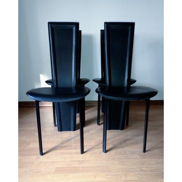 1980s Vintage Black Leather Dining Chairs, 1980s, Set of 4 For Sale - Image 5 of 8