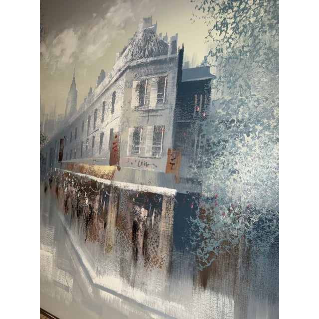 Textile Large 60x48 Vintage Vanguard Studios Lee Reynolds Textured Chicago Cityscape Impasto Oil Painting, Mid-Century Modern For Sale - Image 7 of 12