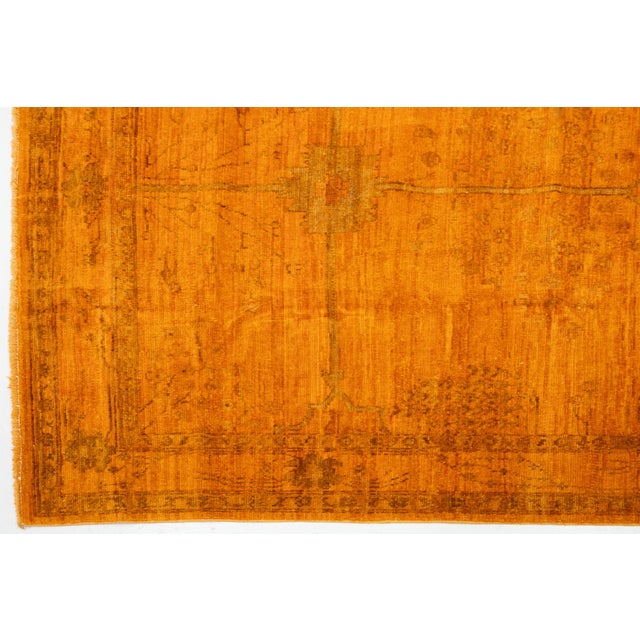 Modern Oushak Handmade Orange Wool Rug With Geometric Pattern For Sale - Image 4 of 11