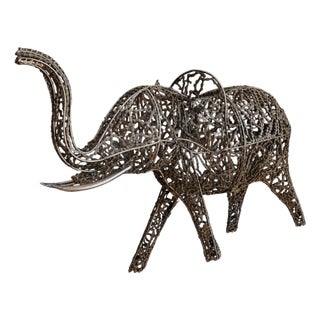 Elephant Made of Welded Bicycle Chains Sculpture in Recycled Metal, 1990s For Sale