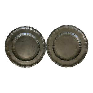 Pair of Antique Pewter Plates – Scalloped Rim Design, Colonial Revival Style, Circa 1900