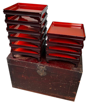 Urushi Lacquer Serving Tables, 1890s, Set of 10