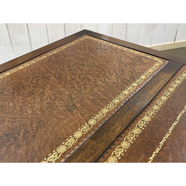 English Desk with Mahogany Pedestals and Leather Top, 1950s For Sale - Image 10 of 18