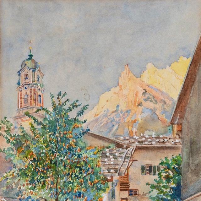 Modern 'South Tyrol Landscape With Church' by Reinhard Caspar, Modern German Watercolor, Karlsruhe, Dachau For Sale - Image 3 of 8