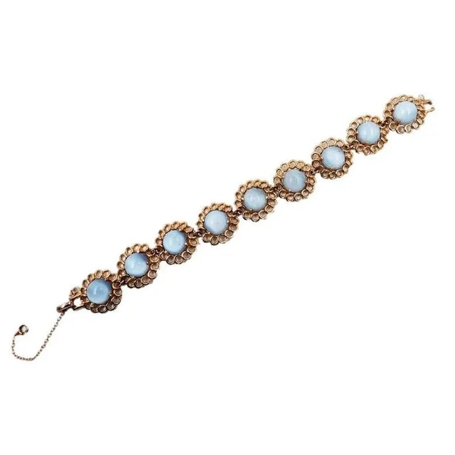 Vintage 1950s Reja Goldtone Faux-Blue Moonstone Bracelet For Sale In Philadelphia - Image 6 of 6