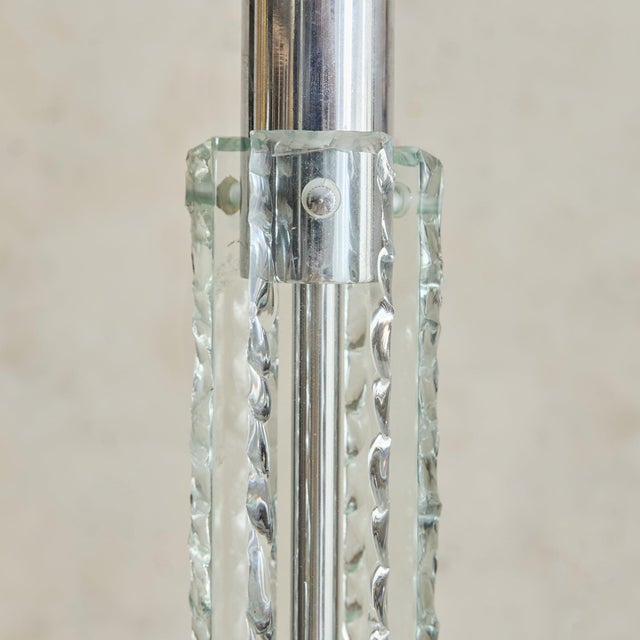 Mid-Century Modern Italian Glass + Chrome Chandelier in the Manner of Fontana Arte, 1960s For Sale - Image 3 of 11