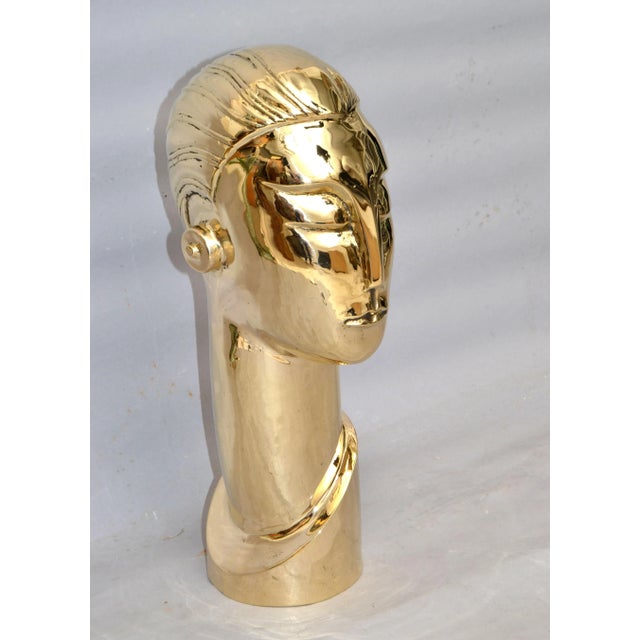 Art Deco Style Hagenauer Manner Bronze Bust, Figurative Sculpture Elongated Neck For Sale In Miami - Image 6 of 13