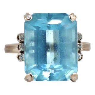 Vintage H. Stern 18k Gold Emerald Cut Aquamarine Diamond Cocktail Ring For Sale