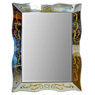 Italian Venice Wall Mirror in Glass Frame with Vegetal Patterns, 1940 For Sale