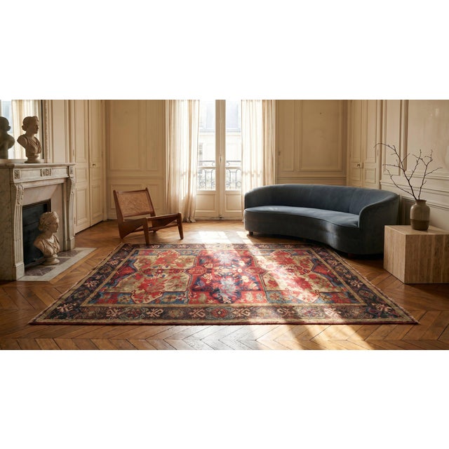 Textile 1900s Multicolor Medallion Tribal Antique Caucasian Zeychor Rug 4'2" X5'0" Handknotted Wool Carpet For Sale - Image 7 of 7
