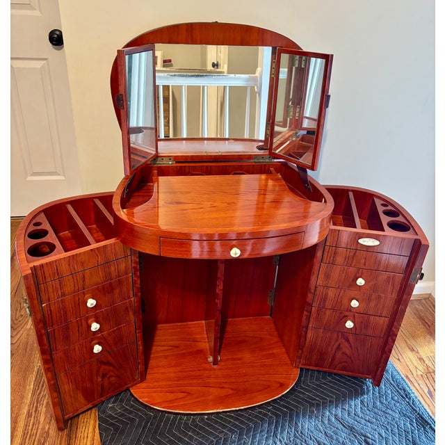 Beautiful full rosewood Starbay travel dressing table and vanity with folding seat. Designed and built in France, this...