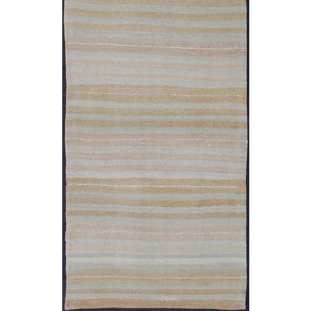 Turkish Vintage Turkish Kilim Runner With Stripes in Light Taupe and Neutral Tones For Sale - Image 3 of 12