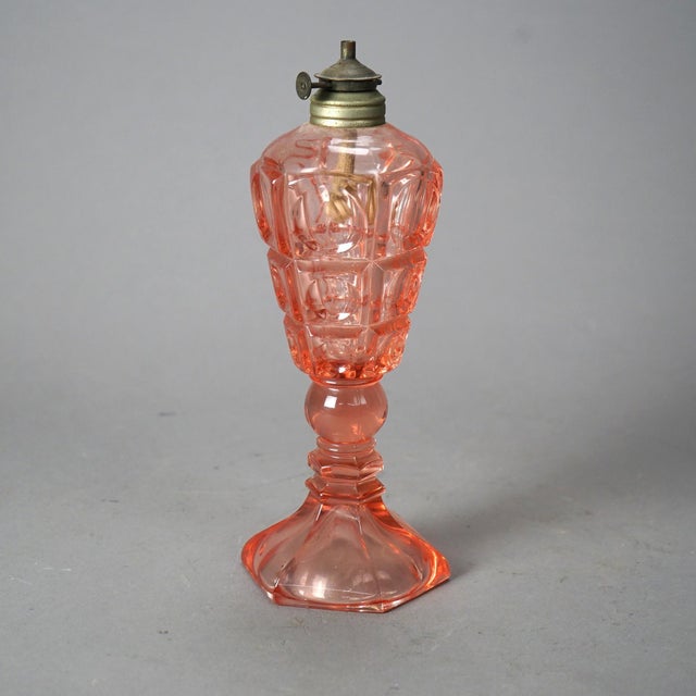 Mid 19th Century Antique Pink Coinspot Pressed Glass Oil Lamp Circa 1840 For Sale - Image 5 of 10