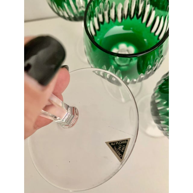 Early 21st Century German Green Hand Cut Crystal Wine Goblets / Glasses - Set of 6 For Sale - Image 5 of 7