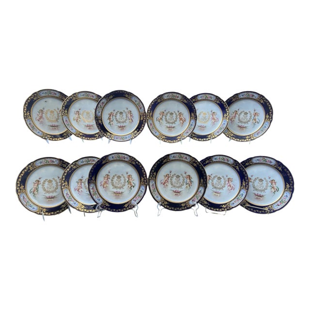 Set of 12, Sevres 19th C., Chateau Des Tuileries 1846 Louis Phillippe Plates For Sale