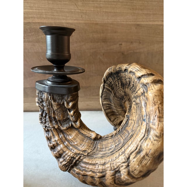 Pair of Large Faux Ram's Horn Candle Holders For Sale - Image 9 of 12