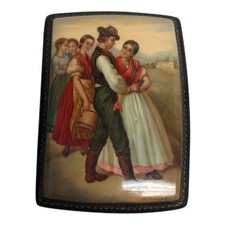 Russian Fedoskino “The Courting” Motif Lacquered Box For Sale