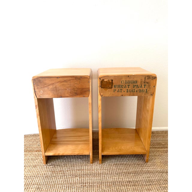 Vintage Mid-Century Modern Heywood Wakefield Pair of Airflow Nightstands in Wheat For Sale - Image 17 of 17