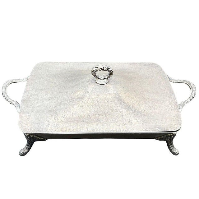 Mid-Century Modern 1940s Styles Mid-Century Modern Silverplate Electric Warming Chafing Dish W/ Floral & Scroll Design by Towle For Sale - Image 3 of 16