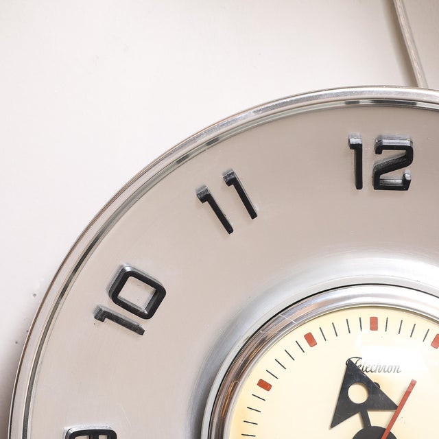 Mid-Century Brushed Aluminum & Bakelite Telechron Saucer Wall Clock Model 2h101 For Sale - Image 11 of 12