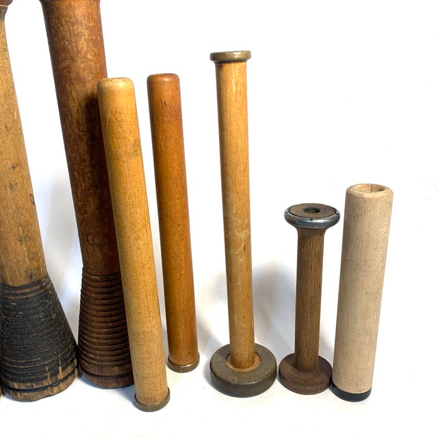 Early 20th Century Industrial Wood Textile Bobbin Collection of 8 For Sale - Image 9 of 9