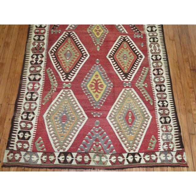 Native American Early 20th Century Tribal Red Turkish Gallery Kilim Runner - 4'10" x 12'3" For Sale - Image 3 of 6