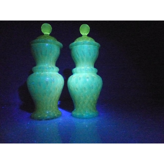 Covered Jars in Turquoise and Aventurine Glass, 1950s, Set of 2 For Sale - Image 13 of 14