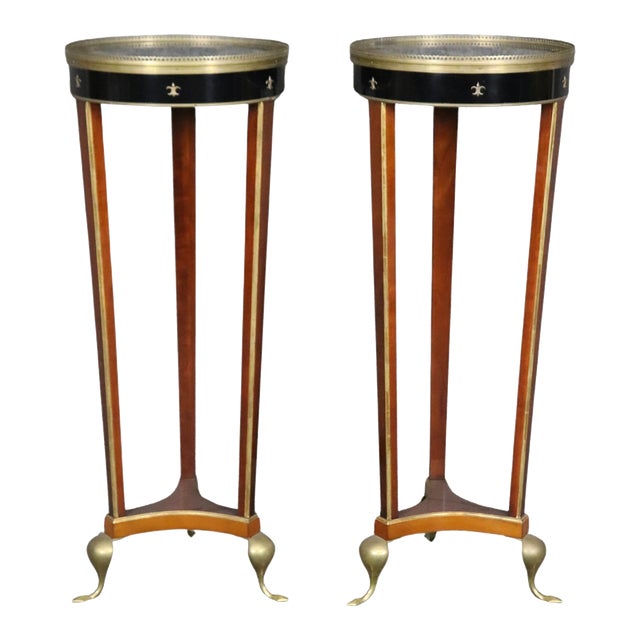 John Widdicomb Brass and Faux Marble Painted French Empire Stands - A Pair For Sale