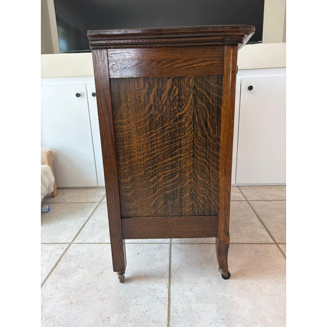 Grandmillennial Antique Tiger Oak Wood Cabinet Dresser W/ Removable Towel Bar For Sale - Image 11 of 13