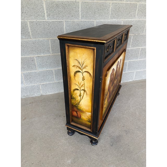 Description: Habersham Paint Decorated British Colonial Style Console Cabinet. In Good Vintage Furniture Condition, Clean...