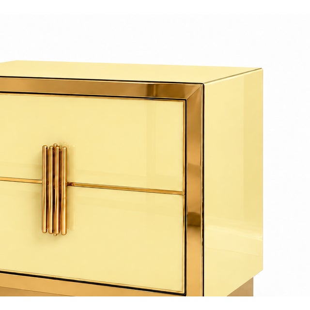 Gold Butter Yellow Glass Bedside Tables from Justfurnituress SRL, Set of 2 For Sale - Image 8 of 11