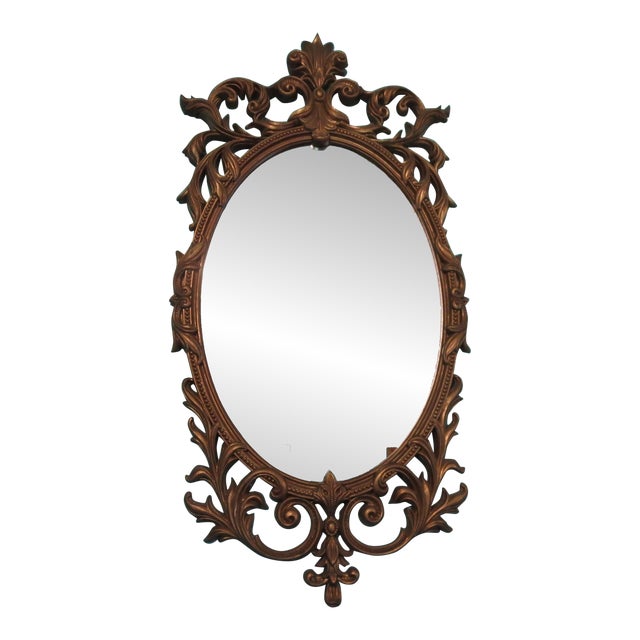 1960s Turner Mfg. Co. Rococo Styled Oval Mirror Fleur De Lis Frame For Sale