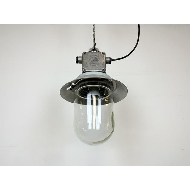 Gray Industrial Aluminium Light with Clear Glass Cover from Elektrosvit, 1970s For Sale - Image 8 of 15